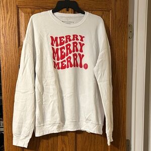 Pure Barre White Sweatshirt with Red Merry Text